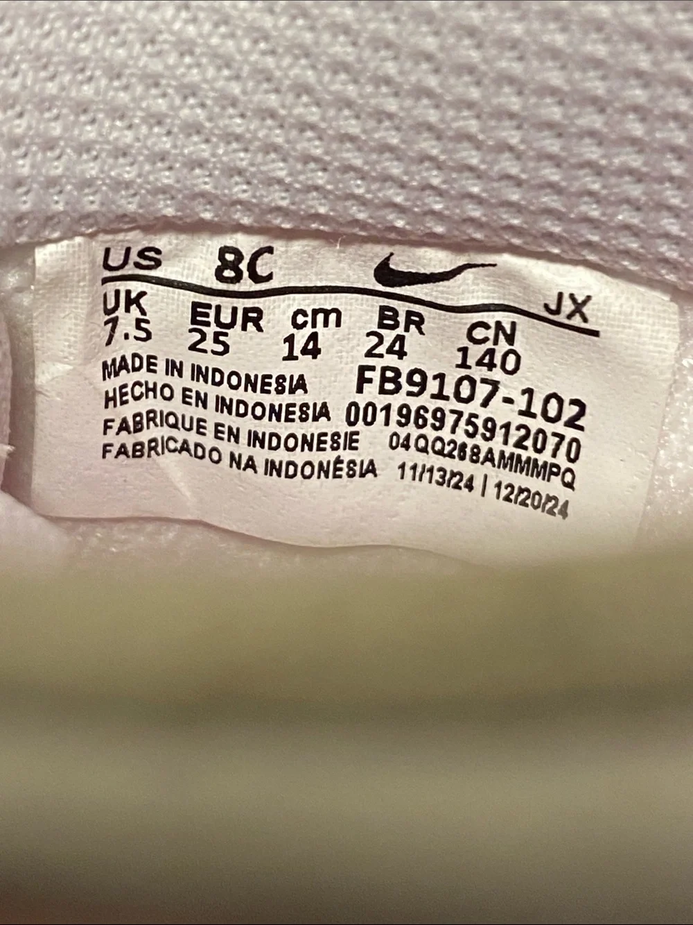 Nike Dunk Low Toddlers Pink White Sneakers size 8c
